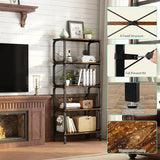 5-Tier Rustic Brown Industrial Bookshelf - Sturdy Metal and Wood Bookcase for Home and Office zbet