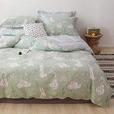 BlueBlue Rabbit Kids Duvet Cover Set, 100% Cotton Bedding for Boys Girls Teens Single Bed, Cartoon White Rabbit Flower Pattern Print on Light Green, 1 Comforter Cover 2 Pillowcase (Twin, Cute Rabbit) BlueBlue