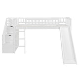 Twin Size Loft Bed Frame with Slide and Stairs for Kids,Twin Size Low Loft Bed with Slide and Drawers,Wood Kids Loft Bed Frame for Boys Girls Teens,White Bellemave