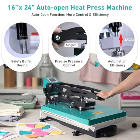 16x24 Semi-auto Heat Press Machine with Positioning, 2kw, Slide-Out, Heat Transfer Press DTF, Vinyl. Family or Small Business (Green, 16x24 Semi-auto) Eonvest
