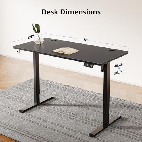 MOUNTUP Electric Height Adjustable Standing Desk, 48 x 24 Inches Sit Stand Desk with Memory Controller, Ergonomic Stand Up Desk for Home Office with Splice Board, Black - WoodArtSupply