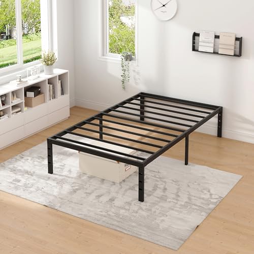 NEW JETO Metal Bed Frame,Twin Size Bed Frame with Storage Space,Heavy Duty Sturdy Mattress Foundation,Easy Assembly,No Box Spring Needed, Black,18 Inch,Twin NEW JETO