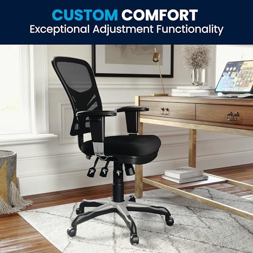 Flash Furniture Nicholas Mid-Back Swivel Desk Chair with Wheels, Mesh Back, Padded Seat, and Armrests, Adjustable Height Mesh Ergonomic Office Chair, Black Flash Furniture