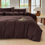 BESTDESIL Striped Duvet Cover Set 100% Washed Cotton Linen Like Soft Feelling Breathable Bedding(Pine Bark Brown/Black Strip,Full) BESTDESIL