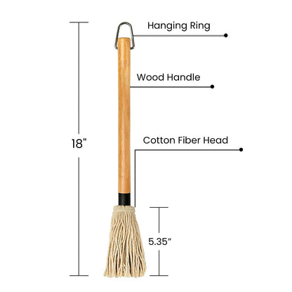 GEEKHOM Grill Basting Mop, Grilling Basting Mops Brushes with Long Wood Handle and Replacement Heads BBQ Sauce Brush for Barbecue Baking Smoking Roasting Steak Cooking, 18 inch