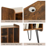 Leesingdo Large Record Player Stand with Vinyl Storage, Retro Brown Record Player Table with Power and USB Port, Holds Up to 200 Albums, Turntable Stand Vinyl Record Player Storage Cabinet Leesingdo