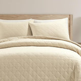 Lush Decor Haniya Solid Waffle Woven Textured Cotton Quilt Set, 3 Piece Set, Full/Queen, Neutral - Soft Waffle Quilt - Neutral Bedding Set - Minimalist, Modern & Farmhouse Bedroom Decor Lush Decor
