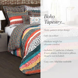 Lush Decor Boho Striped Reversible 7 Piece Comforter Bedding Set, King, Turquoise & Tangerine Lush Decor