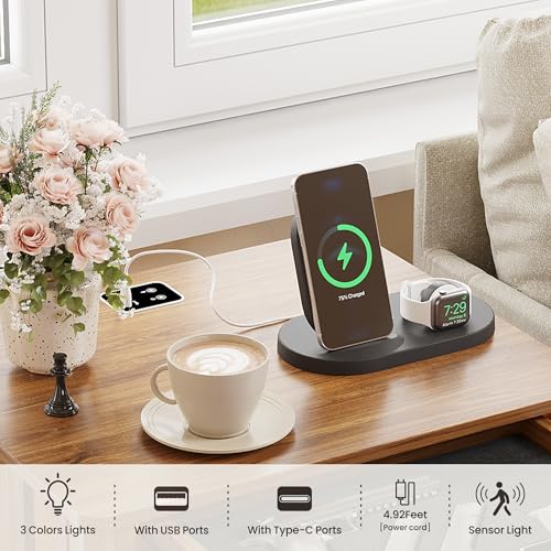 Dystler Fluted Night Stand with Gun Drawer, Wood Nightstand with Charging Station and Human Sensor, Modern Bedside Table with LED Light and Storage Shelf for Bedroom, Natural Dystler