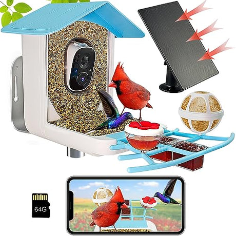 Kadymay Smart Bird Feeder with Camera Solar Powered, 1080P HD Live Video &Playback on Phone, AI Identify +10,000 Bird Species, 2.4G WiFi Bird Feeder Kadymay