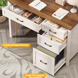 Halitaa Farmhouse 47" Executive Desk, Computer Desk with File Drawer and Charging Station, Workstation for Study, Home Office, Unique White. Halitaa