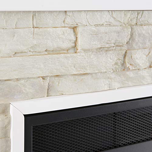 SEI Furniture Redden Faux Stone Corner Convertible Electric Fireplace with Media Storage, New Fresh White SEI Furniture