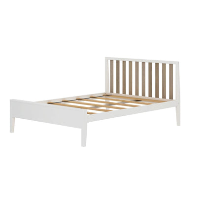 Modern Solid Wood Full Bed Frame with Slatted Headboard in White/Blonde by Plank+Beam - WoodArtSupply