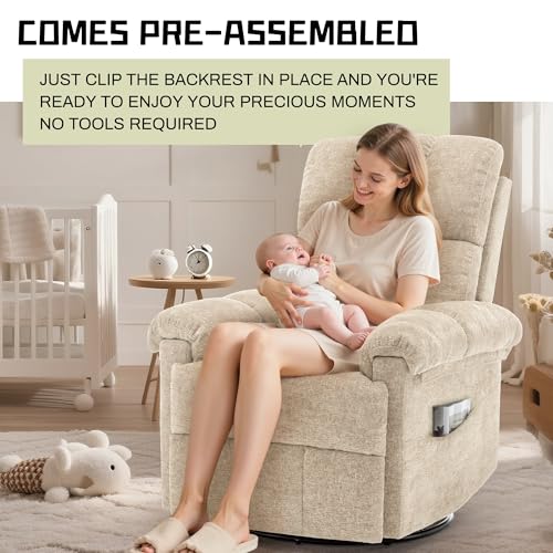 Korser Recliner Chair, Small Rocker Recliner Chair for Adults, Swivel Recliners for Small Spaces, Manual Recliner, Upholstered Nursery Rocking Chair for Living Room, Chenille, Khaki