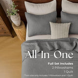 DOWN HOME Twin Quilt Bedding Set with Sham, Vintage Washed Soft Quilted Blanket Thin Comforter Lightweight Bedspread Coverlet Bed Cover, Brushed Microfiber Stripe Stitching, Ash Gray, 66"x92" DOWN HOME