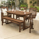 Walker Edison Maui Modern 6 Piece Solid Acacia Wood Slatted Outdoor Dining Set, Set of 6, Dark Brown Walker Edison