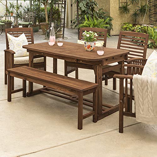 Walker Edison Maui Modern 6 Piece Solid Acacia Wood Slatted Outdoor Dining Set, Set of 6, Dark Brown - WoodArtSupply