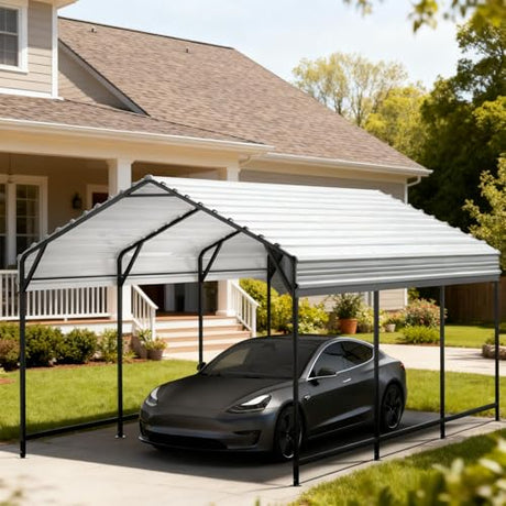 VOYSIGN Metal Carport Heavy Duty 10x15ft Outdoor Galvanized Steel Car Port, Vehicle Canopy Garage Shade, Multi-Use Shelter for Car, Boat, Tractors & Outdoor Storage VOYSIGN
