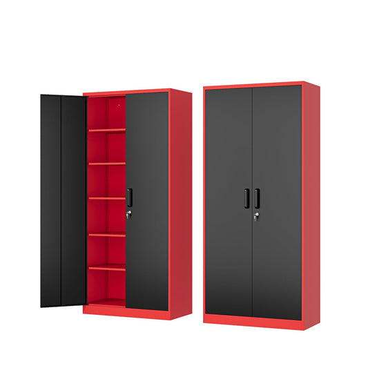 Fesbos Metal Storage Cabinet-72” Tall Steel File Cabinets with Lockable Doors and Adjustable Shelves-Black&Red Steel Storage Cabinet for Home, School, Office, Garage