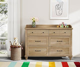 WAMPAT Dresser for Bedroom with 6 Drawers, Kids Dressers with Wide Chest of Drawers, Mid Century Modern Wooden Closet Storage Organizer for Living Room, Nursery, Hallway, Rustic Oak WAMPAT