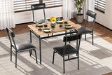 Garvee 5 Piece Dining Table Set, Wooden Kitchen Table Set with 4 PU Upholstered Chair, Industrial Metal Frame Dinette Set for Dining Room, Home Dinner, Party, Apartment, Studio, Black Garvee