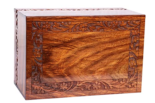 Engrave Handmade Urn Box for Human Ash Wood Tree Urn Unique Design Handcrafted Personalized Wooden Urn by Sunrise Wood Store (M 9x5.5 Inches) - WoodArtSupply