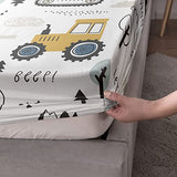 Datura home Woodland Construction Sheets Set 4Pcs for Kids,Cartoon Excavator Truck Lifter Print Sheet Set with 1 Flat Sheet and 1 Fitted Sheet + 2 Pillowcases(Woodland Construction Full) Datura home