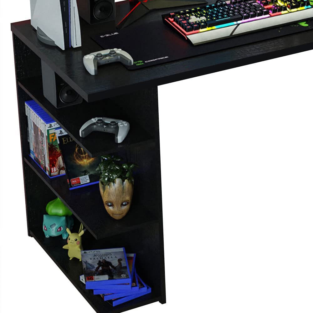 Madesa Gaming Computer Desk with 5 Shelves, Cable Management and Large Monitor Stand, Wood, 24" D x 53" W x 29" H - Black Madesa