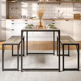 Bealife Dining Table Set for 4 with Metal Frame and MDF Board, Space Saving Kitchen Table with 2 Benches, Kitchen Table Set for Apartment, Dining Room, Breakfast Nook, Grey Bealife
