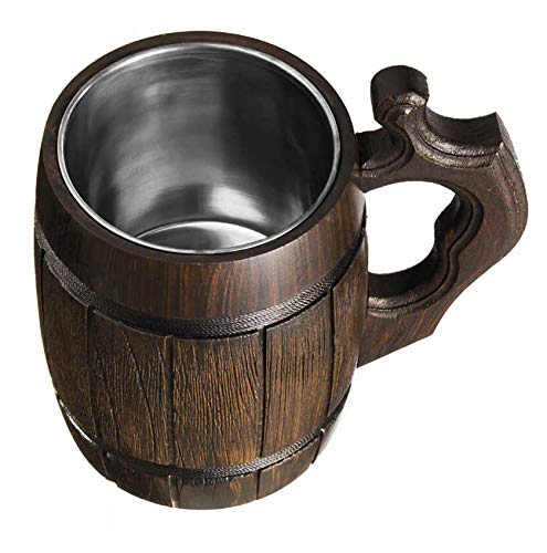 MyFancyCraft Handmade Beer - Mug Oak - Wood Dark Natural - Eco-Friendly Wooden Tankard Gift Barrel - Cup MyFancyCraft