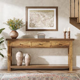 Tribesigns 70.9” Console Table with 3 Drawers, Extra Long Entryway Table for Hallway, Living Room, Narrow Sofa Table Behind Couch with Storage Shelf, Rustic Brown Wood Foyer Furniture Tribesigns