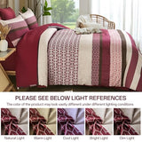 DJY Boho Comforter Set King Size,7 Pieces Bed in a Bag Burgundy Red Striped Bedding Sets,Patchwork Soft Microfiber Bedding Set for All Season(104"x90") DJY