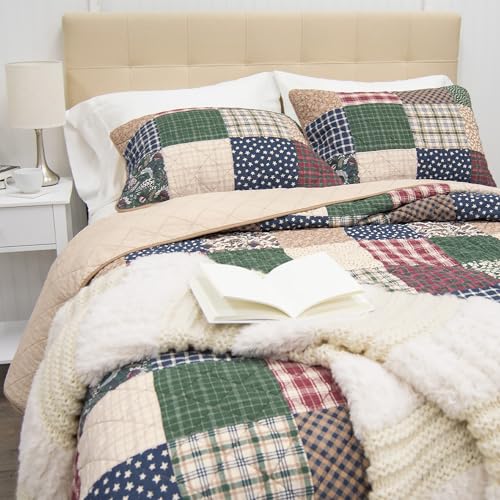 Donna Sharp Rustic Paisley Pieced Patchwork Cotton Quilted Bedding Set - 3-Piece Cal King Size Quilt Set - Includes 1 Quilt and 2 Pillow Shams - Machine Washable - Perfect for Rustic Decor Donna Sharp