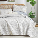 WONGS BEDDING Floral Quilt Set Queen Size, 3 Pieces Botancial Bedspread Coverlet Set, Bamboo Leaves Pattern Soft Lightweight Farmhouse Flower Bedding Set for All Season (96"x90") WONGS BEDDING