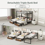 kuurfuurdo Metal Triple Bunk Bed for Kids, Detachable TwinXL Over Twin Over Twin Triple Bunk Bed with Guardrails, Ladder & Storage Drawer, Converts to 3 Separate Beds (3 Bunk Beds for Kids) kuurfuurdo