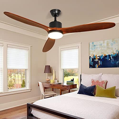 Depuley 52" Ceiling Fan with Lights Remote Control, Indoor Outdoor Ceiling Fan with 3 Solid Rubber Wood Blade, Noiseless AC Motor Wood Ceiling Fan for Living Room, Bedroom, Patio, Timer