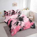 Feelyou Pink and Black Comforter Set with Sheets King Size Abstract Minimalist Bedding Set for Boys Girls Modern Geometric Bed in a Bag 7 Pieces Microfiber Feelyou