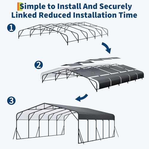 GarveeLife 20x25 FT Metal Carport, Outdoor Car Port Canopy with Reinforced Base and Galvanized Steel Roof, Heavy Duty Garage Car Shelter Shade for SUV, Truck, Boats GarveeLife