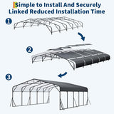 GarveeLife 20x25 FT Metal Carport, Outdoor Car Port Canopy with Reinforced Base and Galvanized Steel Roof, Heavy Duty Garage Car Shelter Shade for SUV, Truck, Boats GarveeLife