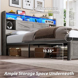 TIGUBFRE King Bed Frame with Storage Headboard, Farmhouse Wood Bed Frame King Size with 4 Drawers, LED Light & Charging Station, Metal Slats Support, Noise Free, No Box Spring Needed, Rustic Grey TIGUBFRE