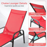 DUMOS Outdoor Lounge Chaise Set of 2 for Poolside Patio, 5-Position Aluminum Chaise with Armrest, Sun Tanning Chair 350 lbs Heavy Duty Patio Pool Chair, Waterproof Lounge for Deck,Backyard, Beach, Red