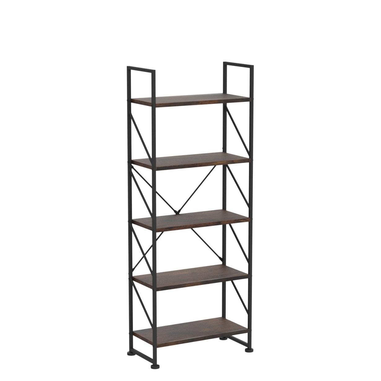 YITAHOME 5-Tier Rustic Brown Bookshelf - Stylish Modern Bookcase & Storage Rack for Home and Office - WoodArtSupply