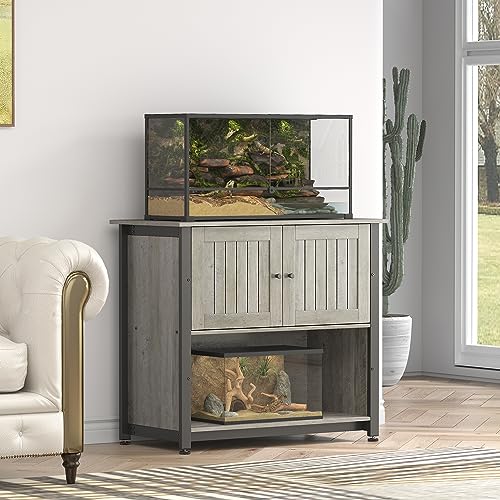 Tatub 40-50 Gallon Fish Tank Stand with Cabinet, Metal Aquarium Stand for Accessories Storage, Reptile Tank Turtle Terrariums Table Bearable 1000LBS, Accommodates 2 Aquariums, Grey - WoodArtSupply