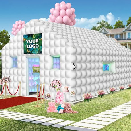 WUHUWOO Inflatable Nightclub 20x16.8x12 Ft, Large White Inflatable Party Club Tent for Adults Birthday Backyard Wedding Rental, 2 Doors and Logo Area WUHUWOO