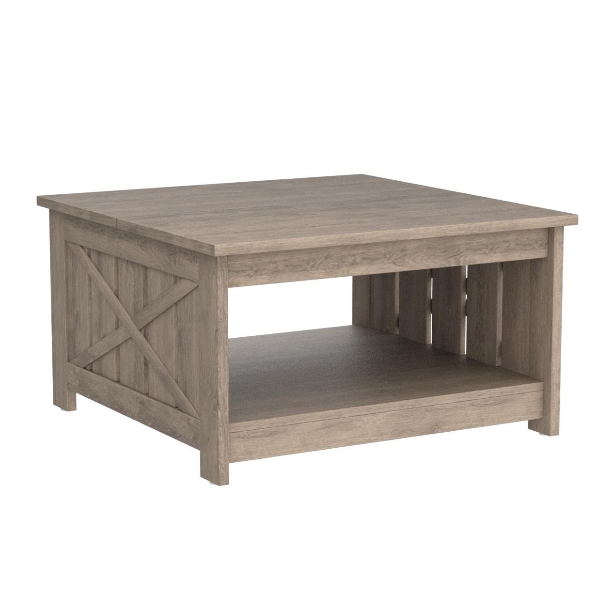 YITAHOME Coffee Table Farmhouse Coffee Table with Storage Rustic Wood Cocktail Table,Square Coffee Table for Living Meeting Room with Half Open Storage Compartment, Rustic Grey