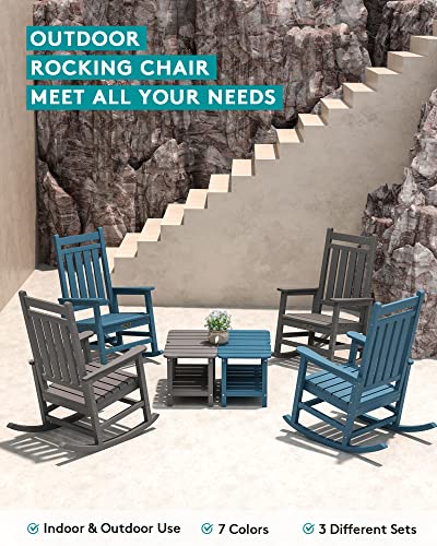 SERWALL Oversized Rocking Chair, Outdoor Rocking Chair for Adults, All Weather Resistant Porch Rocker for Lawn Garden, Blue - WoodArtSupply