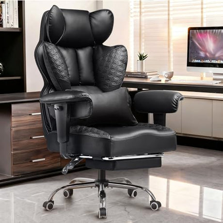 COMHOMA Big and Tall Office Chair 400LBS Heavy Duty Gaming Chair with Deluxe Embossing Leather High Back Wider Ergonomic Computer Chair with Foot Rest 150°Reclining Pocket Spring Lumbar Support COMHOMA