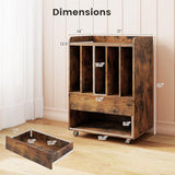 LOKO Record Player Stand On Wheels, Rolling Turntable Stand with 5 Compartments, Drawer & Open Shelf, Vinyl Display Shelf Storage Cabinet for Living Room, Bedroom, Study (Rustic Brown, 21" x 14") LOKO