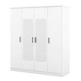 Quarte Modern 4-Door Wardrobe with Drawers, Dressing Mirror and Hanging Rail, Freestanding Armoire Wardrobe Closet,Clothes Storage Cabinet Organizer Quarte