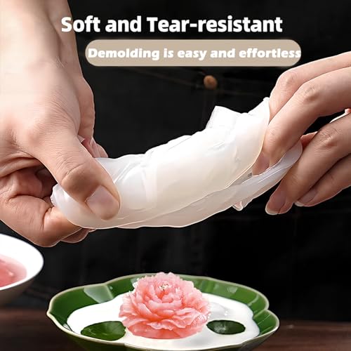 3 Pack Peony Silicone Candle Mold Flower Mold Resin Casting Molds with Large-Eye Wicking Needle,Candlewick for DIY Scented Candle, Soy Wax, Cake, Soap,Craft Making
